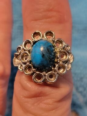 Silver-Accent Blue Stone Floral Ring - Women Jewelry Size 6